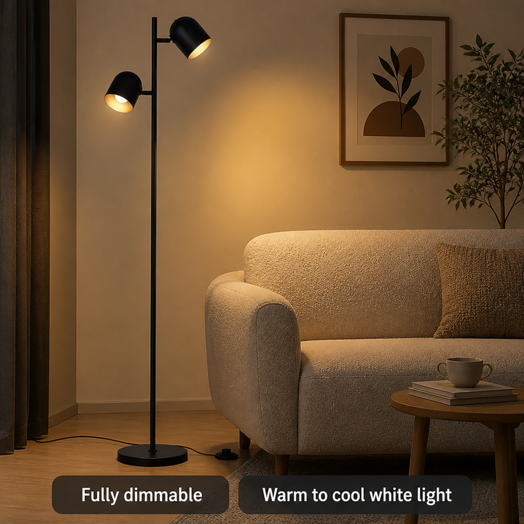 Industrial Black Metal Double-Head Floor Lamp