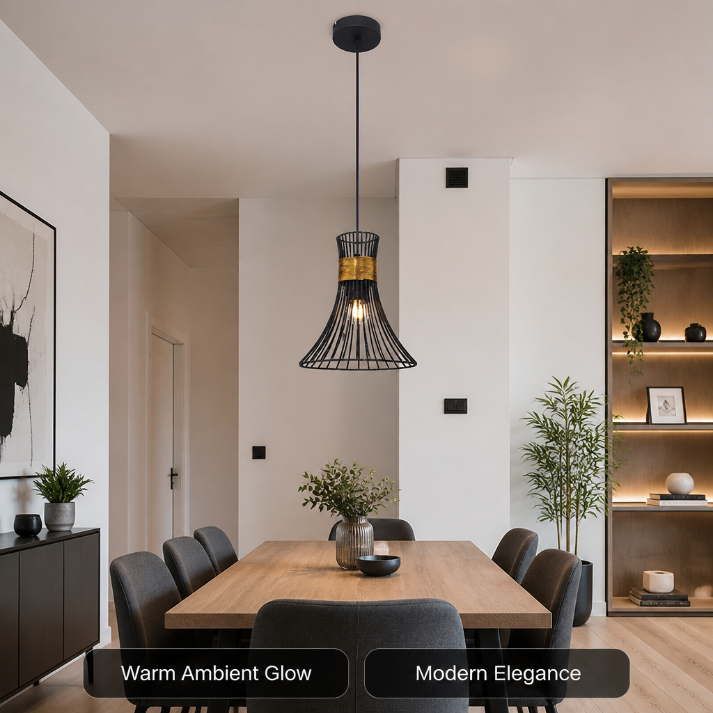 Minimalist Gold & Black Conical Pendant Light