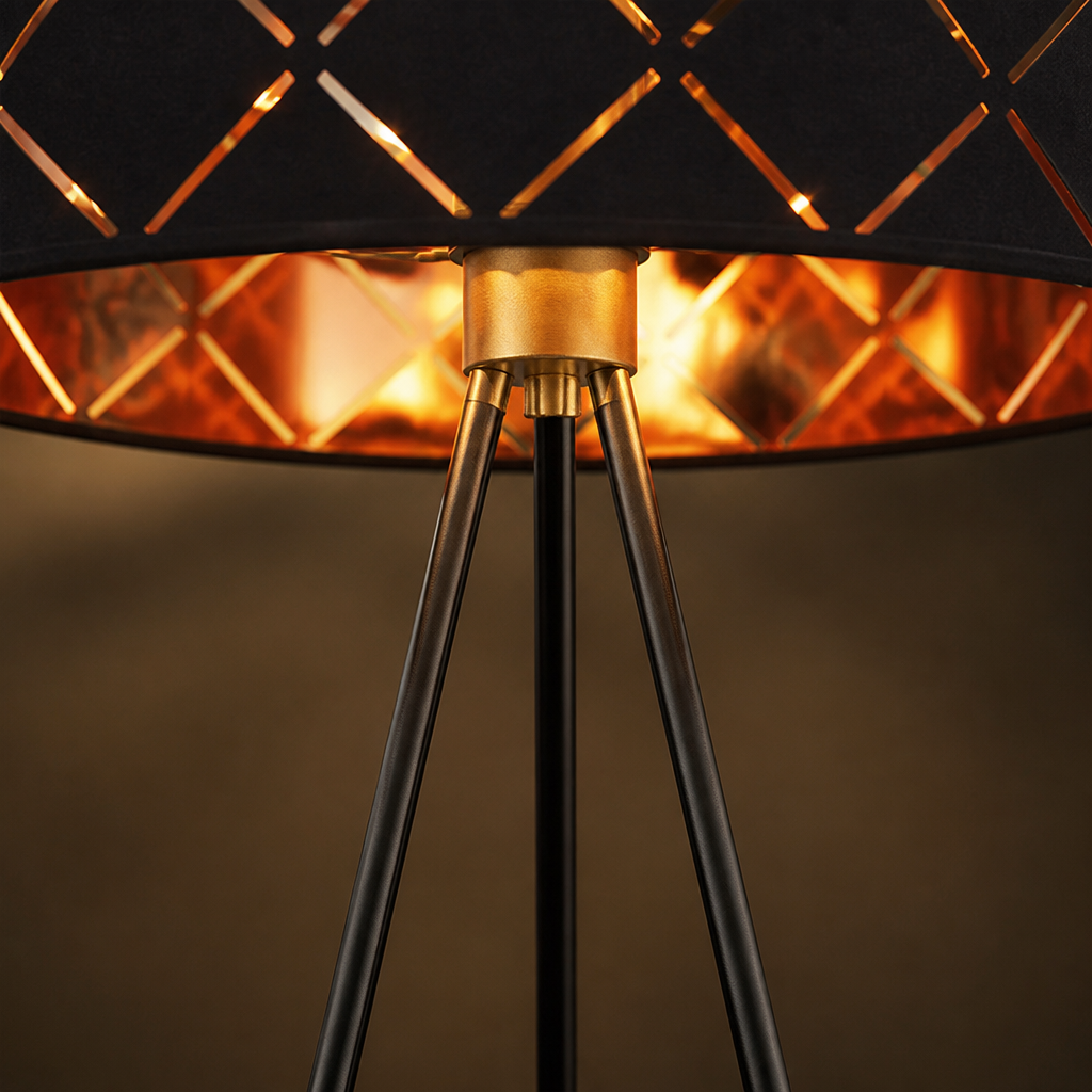 Scandinavian Black & Gold Fabric Floor Lamp