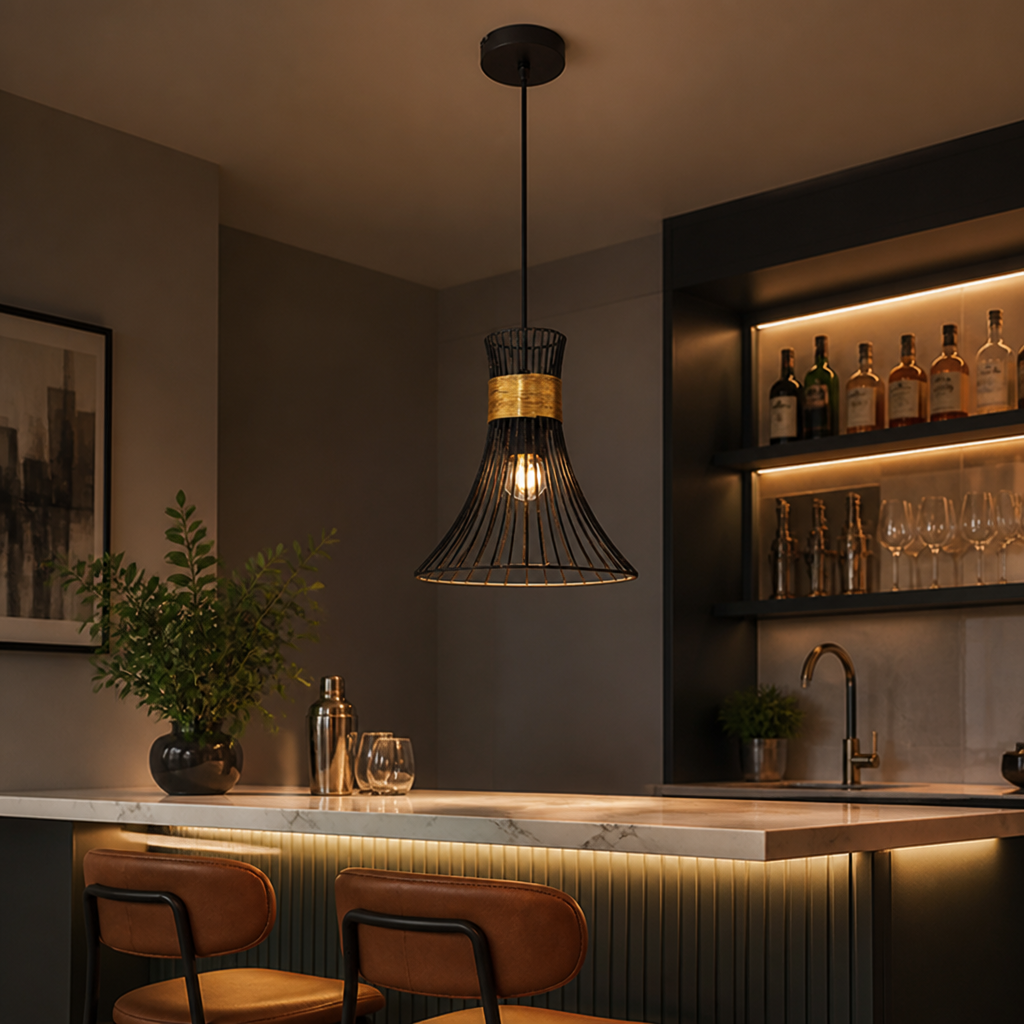 Minimalist Gold & Black Conical Pendant Light