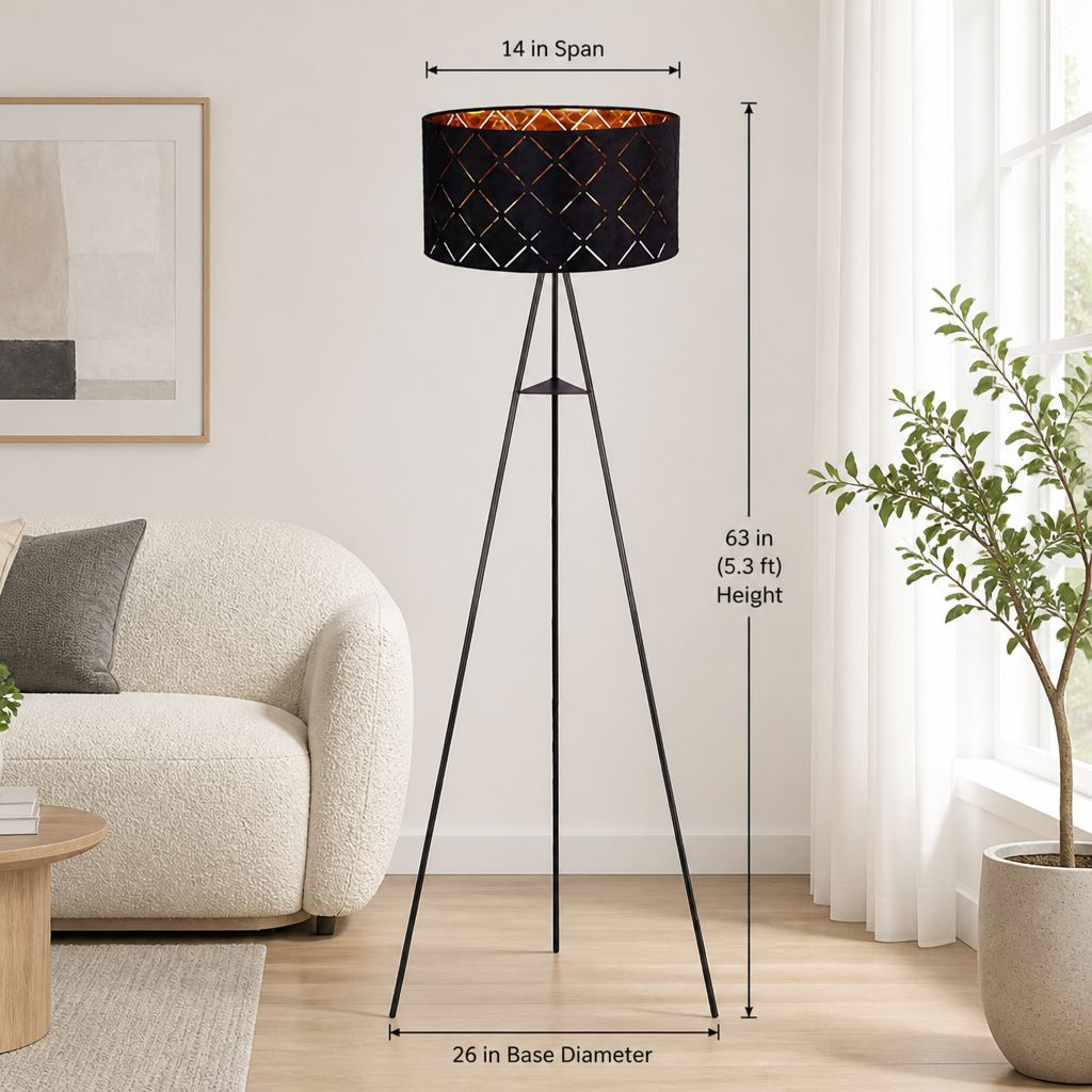 Scandinavian Black & Gold Fabric Floor Lamp