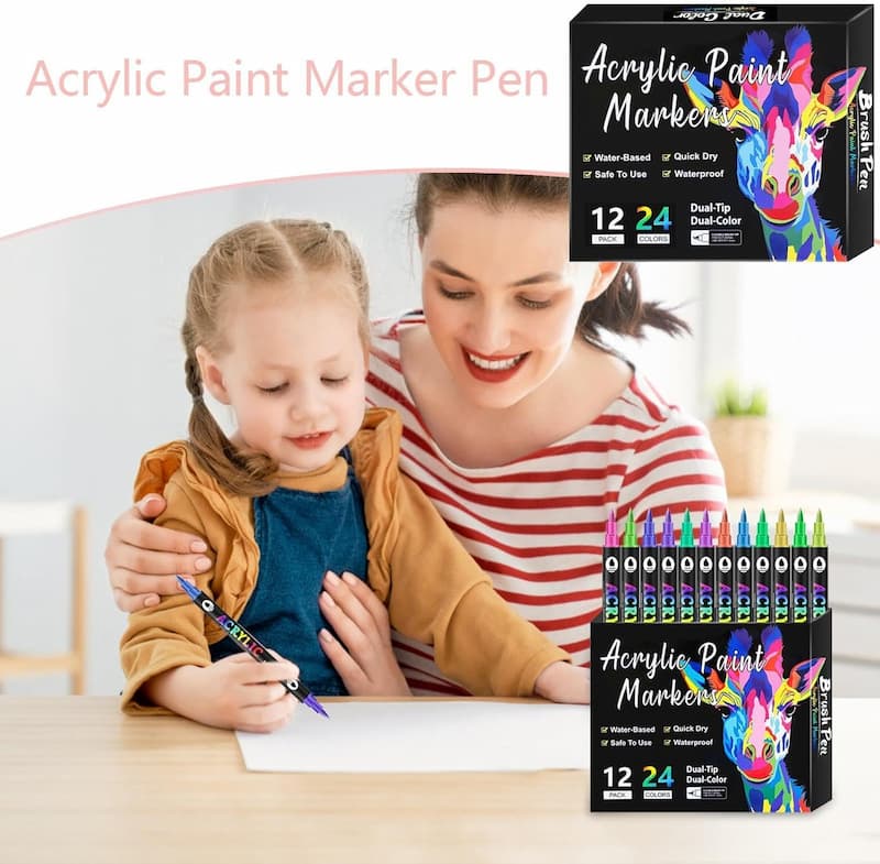 Acrylic Markers Dual-Tip Fine & Broad Quick-Drying Multi-Surface