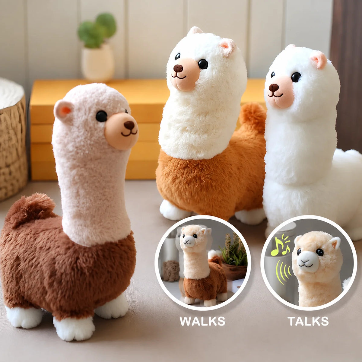 Alpaca Plush Toy Interactive Touch & Voice Sensors Rechargeable