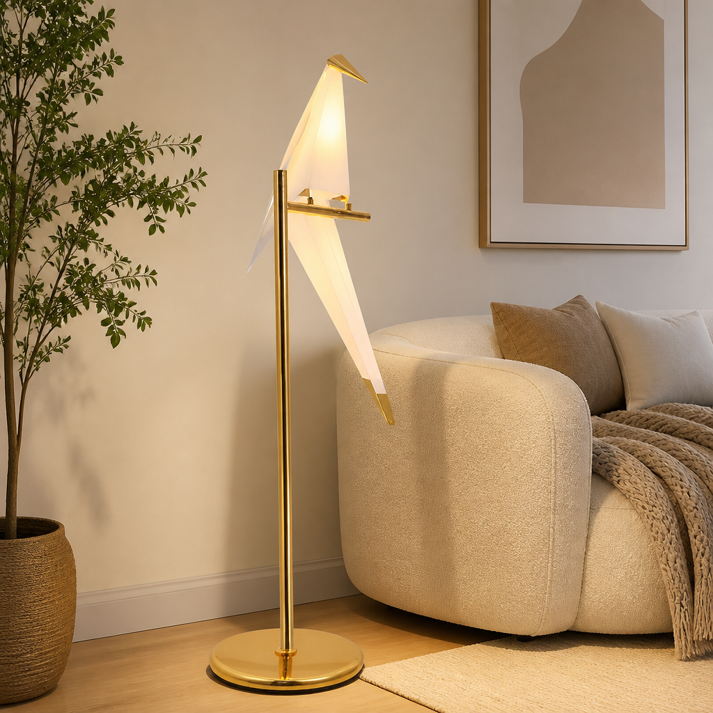 Art-Deco Gold LED Origami Bird Floor Lamp
