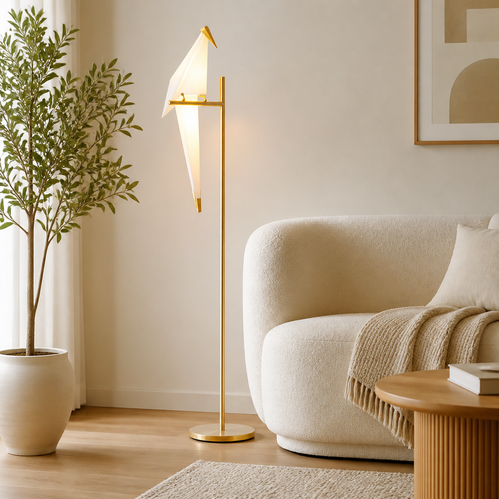 Art-Deco Gold LED Origami Bird Floor Lamp