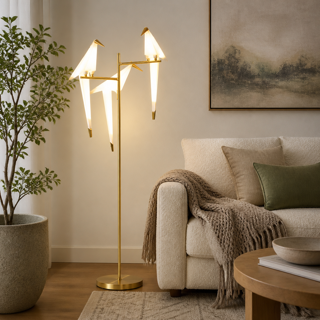 Art-Deco Gold LED Origami Bird Floor Lamp