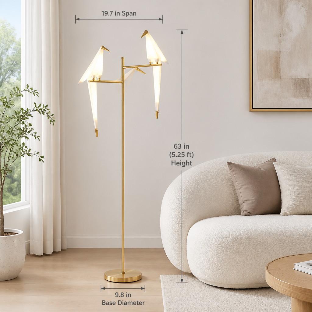 Art-Deco Gold LED Origami Bird Floor Lamp