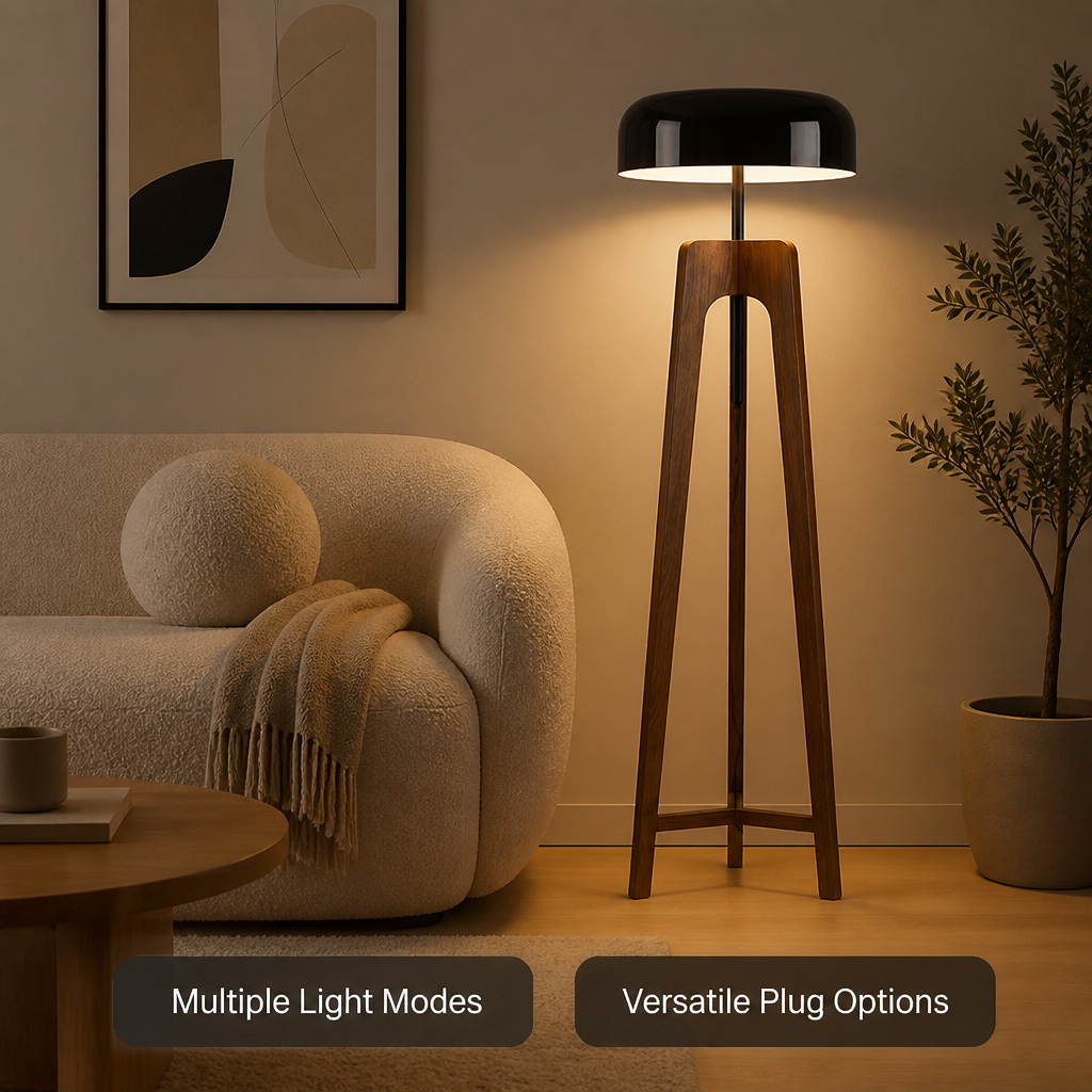 Art-Deco Wood LED Tripod Floor Lamp