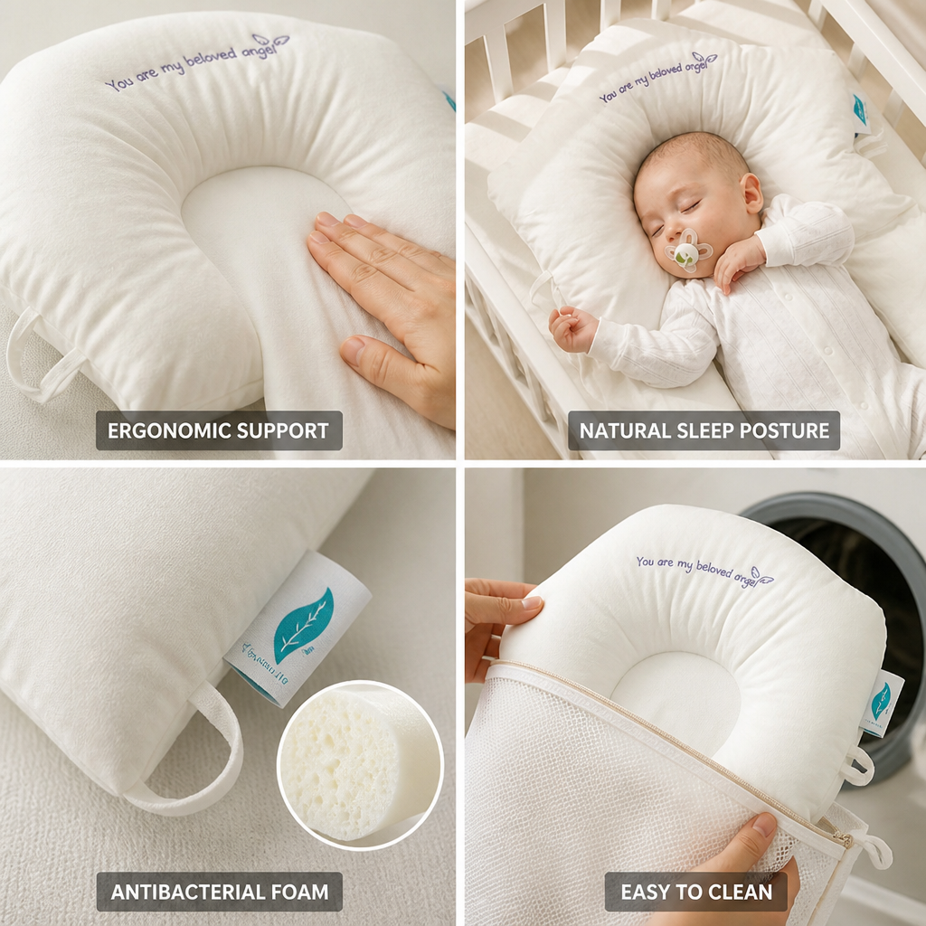 Baby Pillow Ergonomic Head & Neck Support Antibacterial Foam