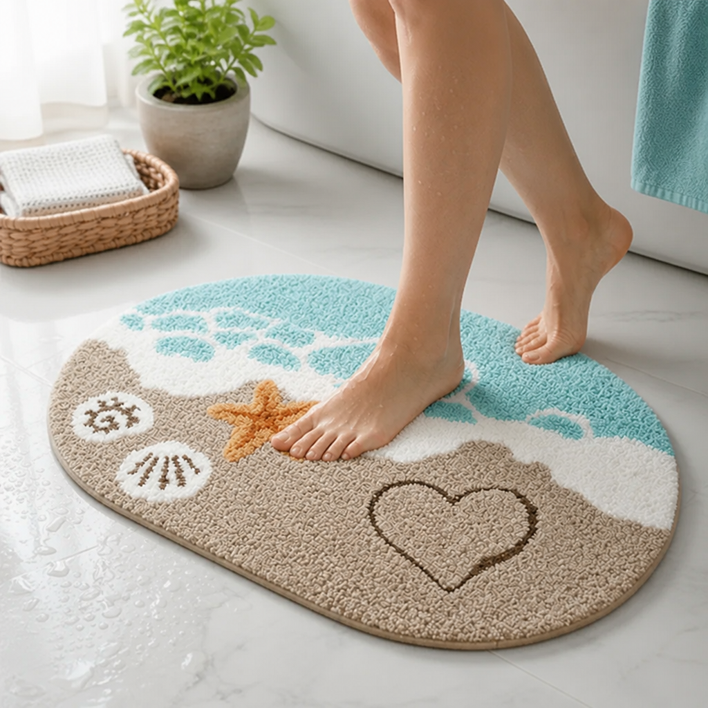 Bath Mat Oval Quick-Drying Microfiber Non-Slip Backing