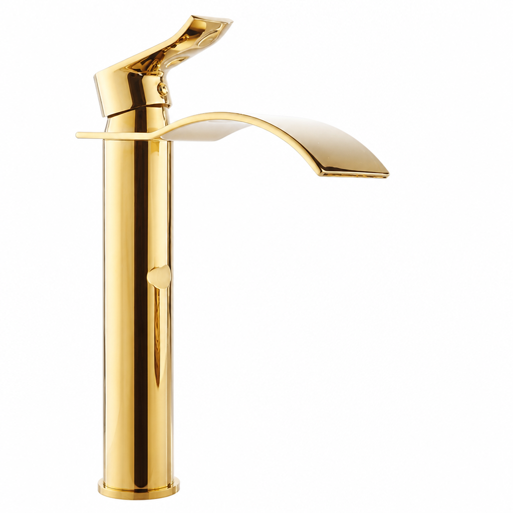 Bathroom Faucet Waterfall Spout Brass Gold-Plated Single-Handle