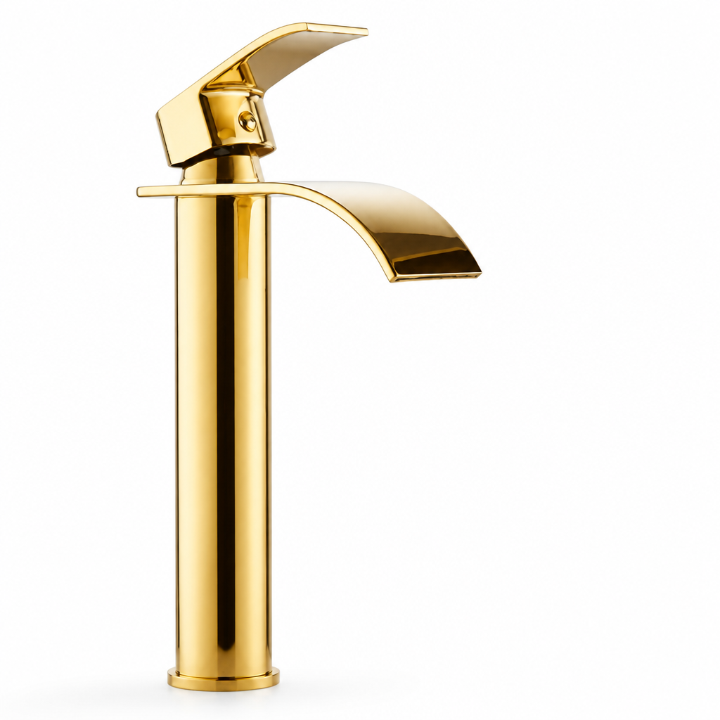 Bathroom Faucet Waterfall Spout Brass Gold-Plated Single-Handle