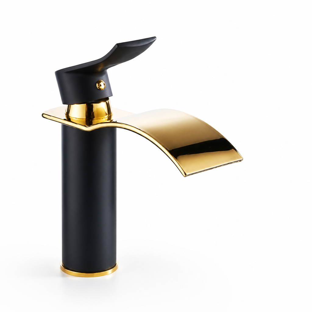 Bathroom Faucet Waterfall Spout Brass Gold-Plated Single-Handle
