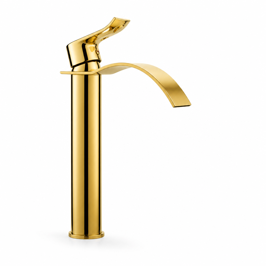 Bathroom Faucet Waterfall Spout Brass Gold-Plated Single-Handle