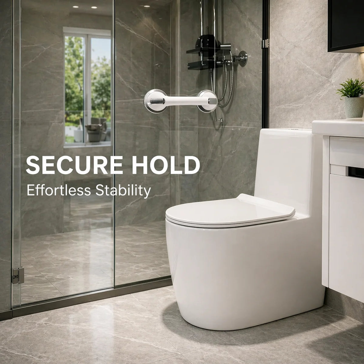 Bathroom Grab Bar Drill-Free Suction Mount Ergonomic Handle
