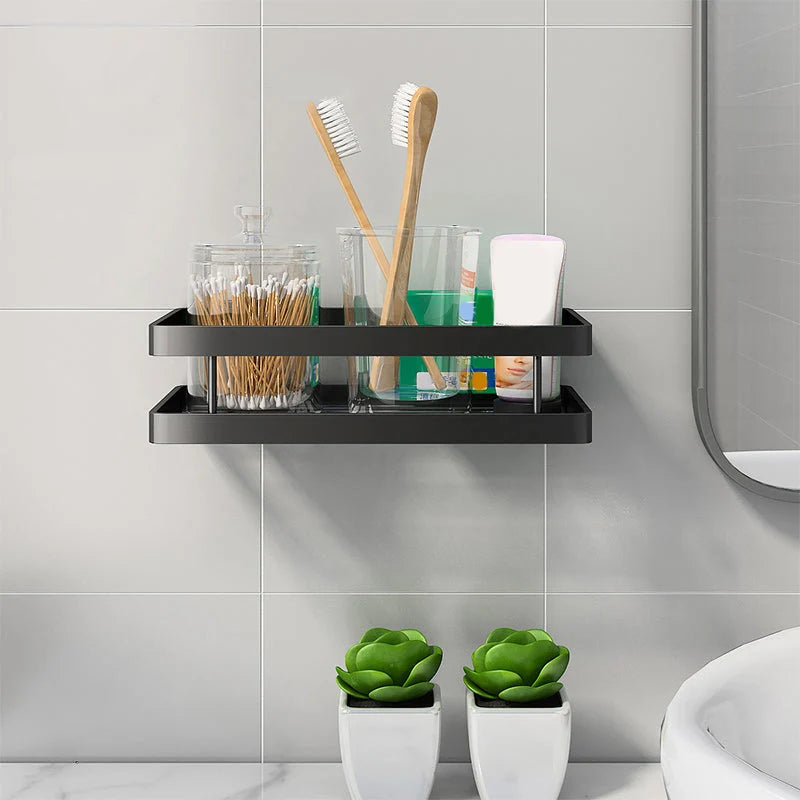 Bathroom Shelf Set Matte Black Rust-Resistant Mounting Kit