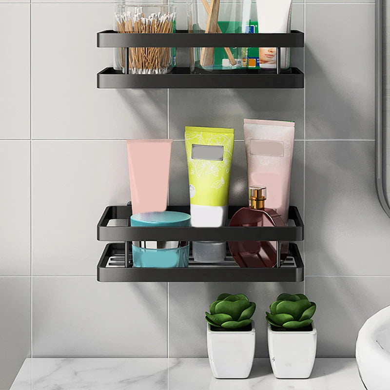 Bathroom Shelf Set Matte Black Rust-Resistant Mounting Kit