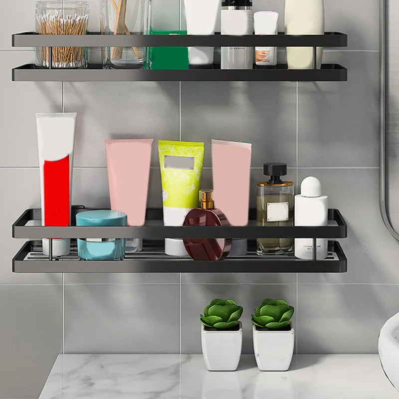 Bathroom Shelf Set Matte Black Rust-Resistant Mounting Kit