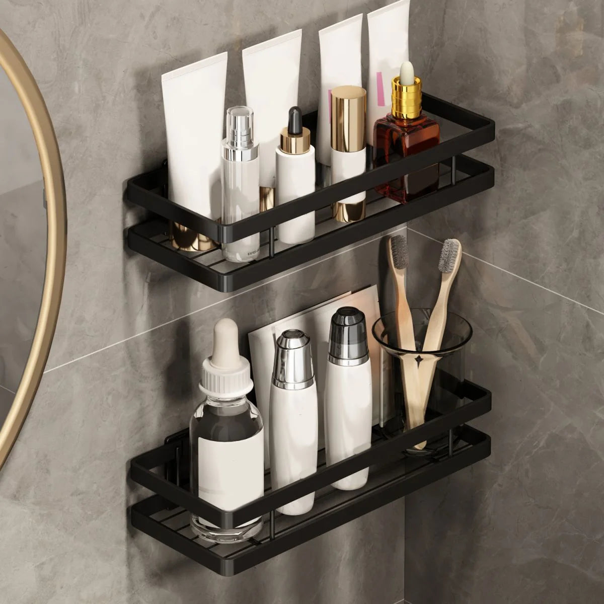 Bathroom Shelf Set Matte Black Rust-Resistant Mounting Kit