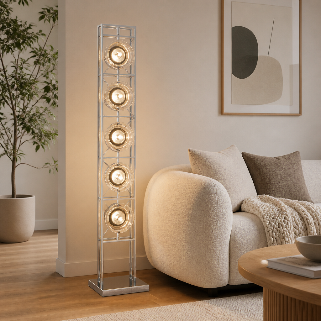 Bauhaus-Style Chrome Metal LED Floor Lamp