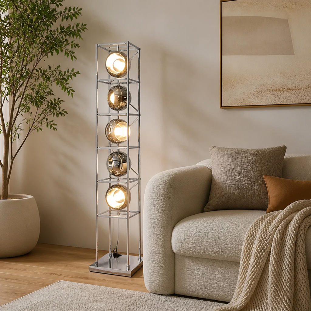 Bauhaus-Style Chrome Metal LED Floor Lamp