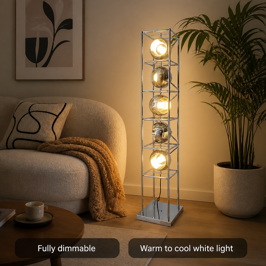 Bauhaus-Style Chrome Metal LED Floor Lamp