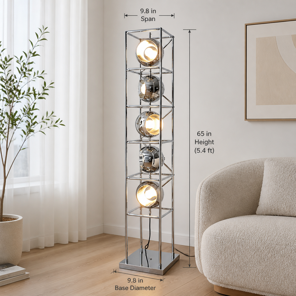 Bauhaus-Style Chrome Metal LED Floor Lamp