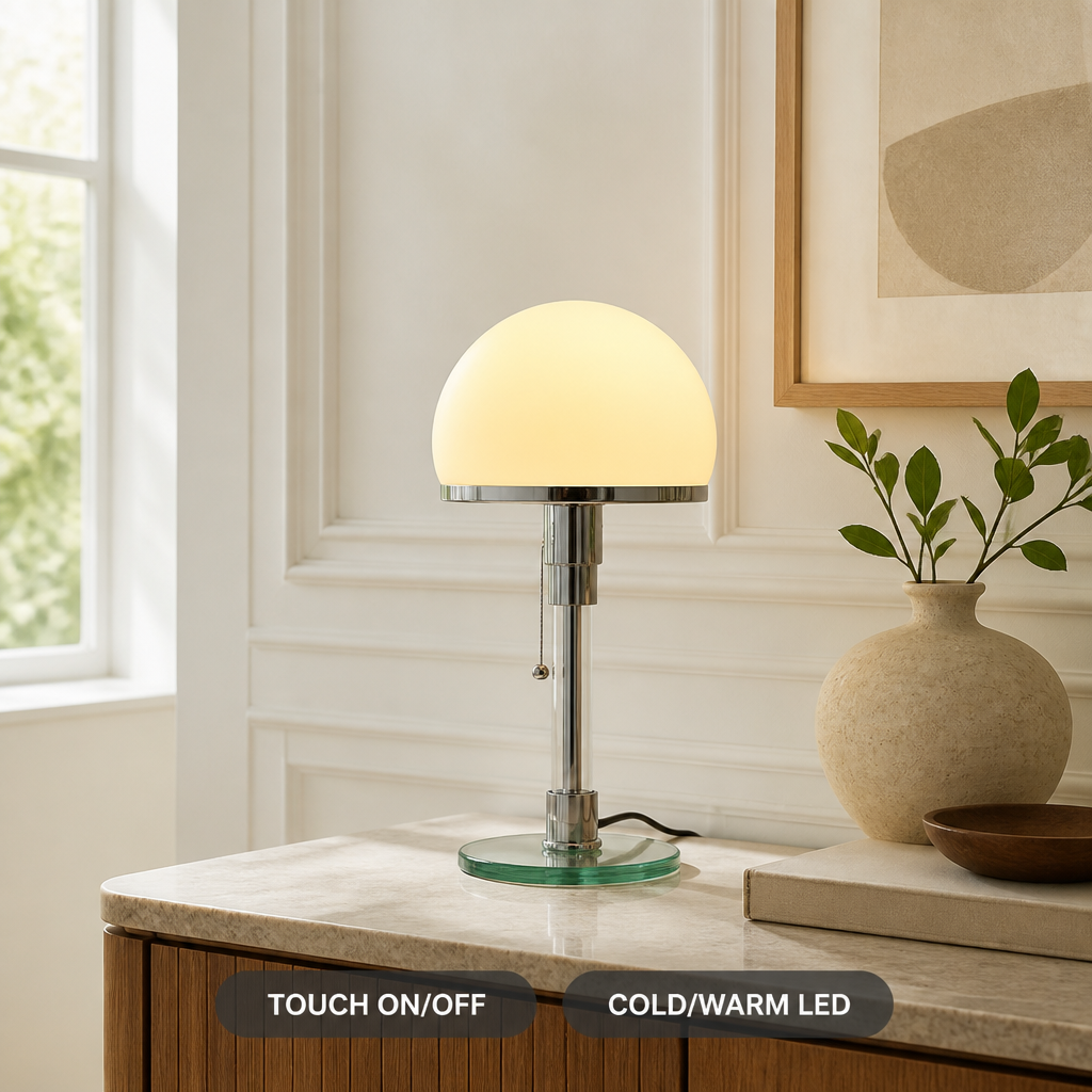 Bauhaus-Style Glass & Iron Touch Table Lamp