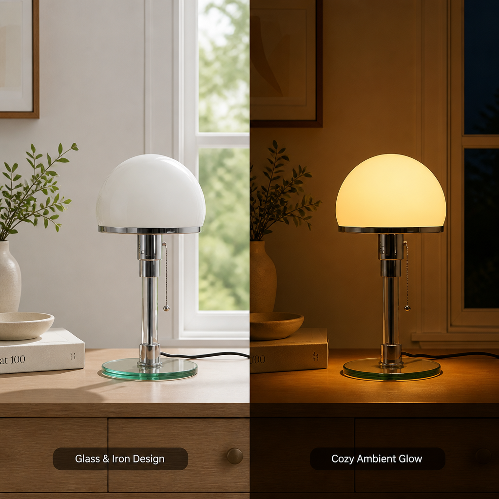 Bauhaus-Style Glass & Iron Touch Table Lamp