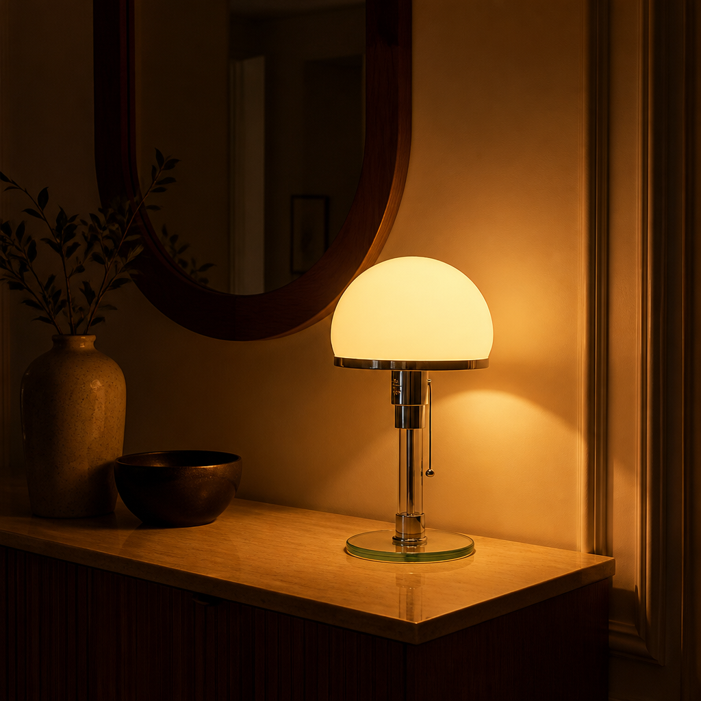 Bauhaus-Style Glass & Iron Touch Table Lamp