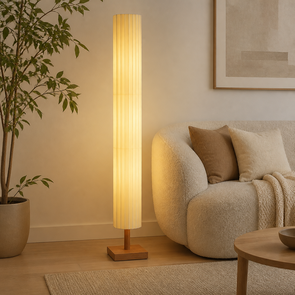 Bauhaus-Style Wood LED Hand-Knitted Floor Lamp