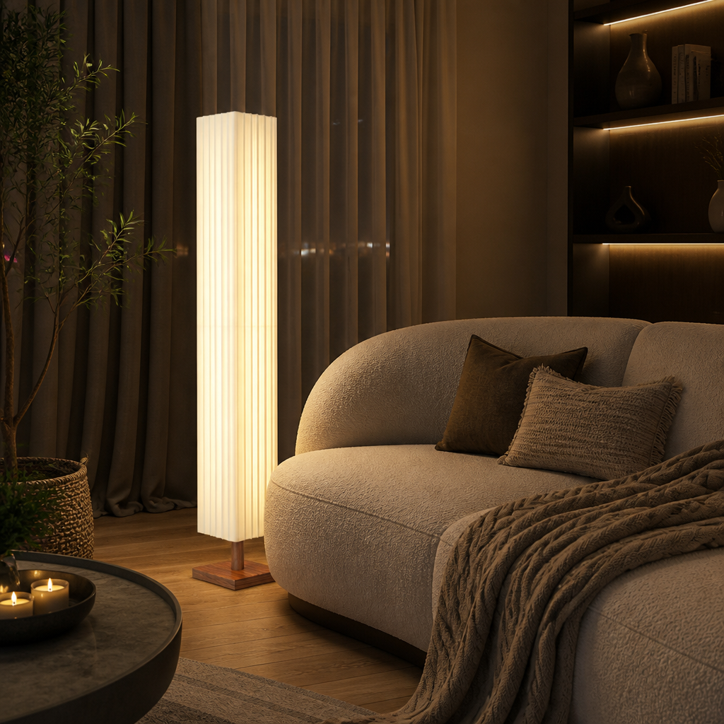 Bauhaus-Style Wood LED Hand-Knitted Floor Lamp