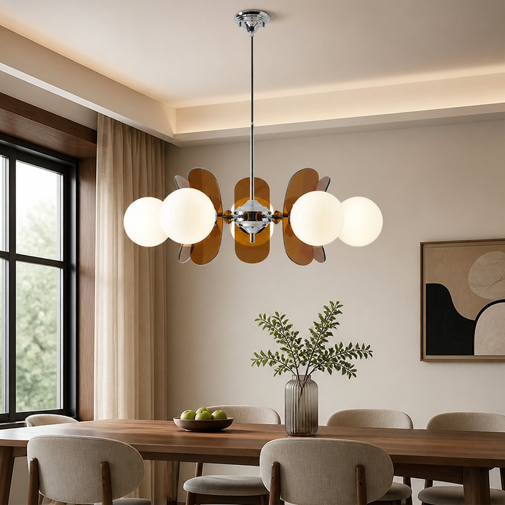 Bauhaus-Style Wood & Metal Magic Bean Chandelier
