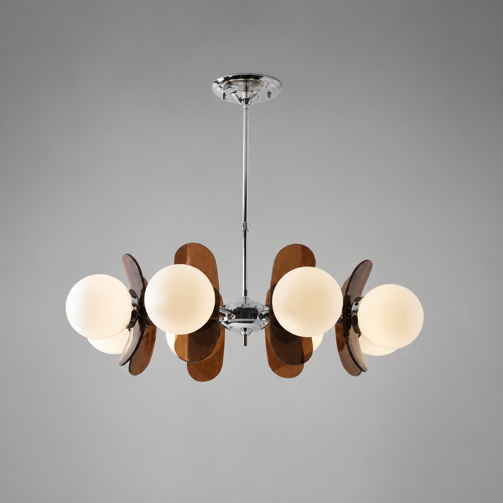 Bauhaus-Style Wood & Metal Magic Bean Chandelier