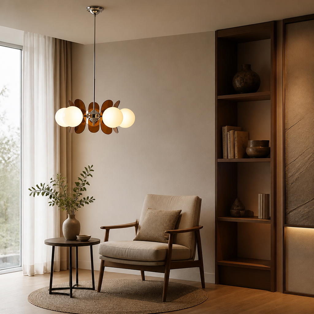 Bauhaus-Style Wood & Metal Magic Bean Chandelier