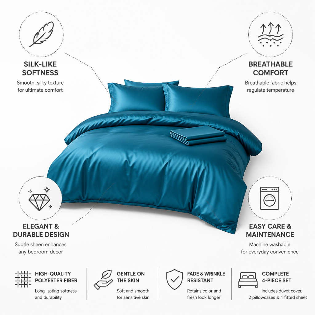 Bedding Set Silk-Like Breathable Polyester 4-Piece
