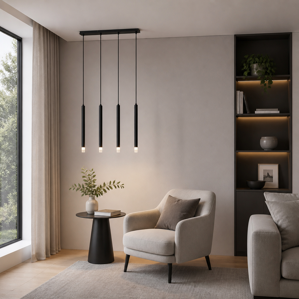 Black Metal & Glass 4-Light Pendant Light