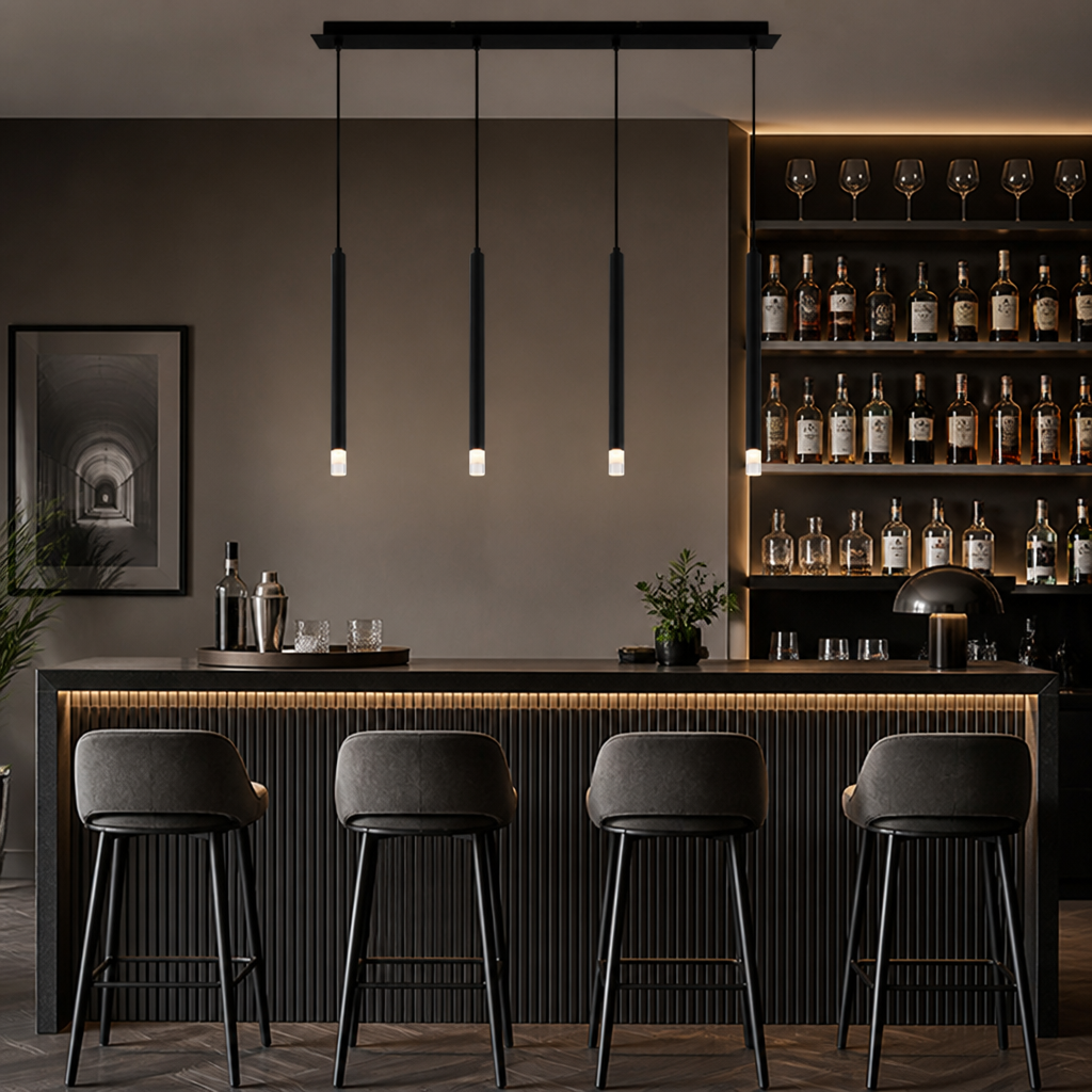 Black Metal & Glass 4-Light Pendant Light