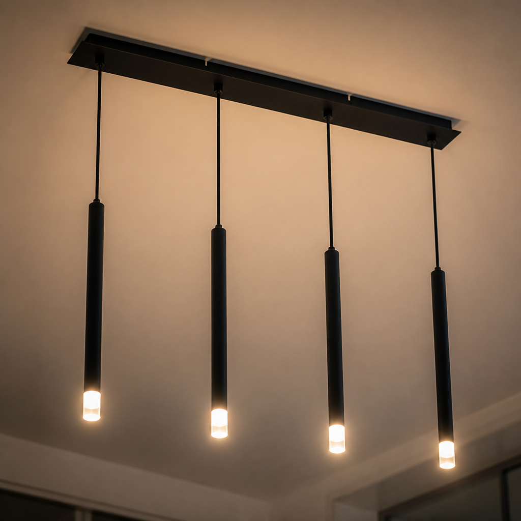 Black Metal & Glass 4-Light Pendant Light