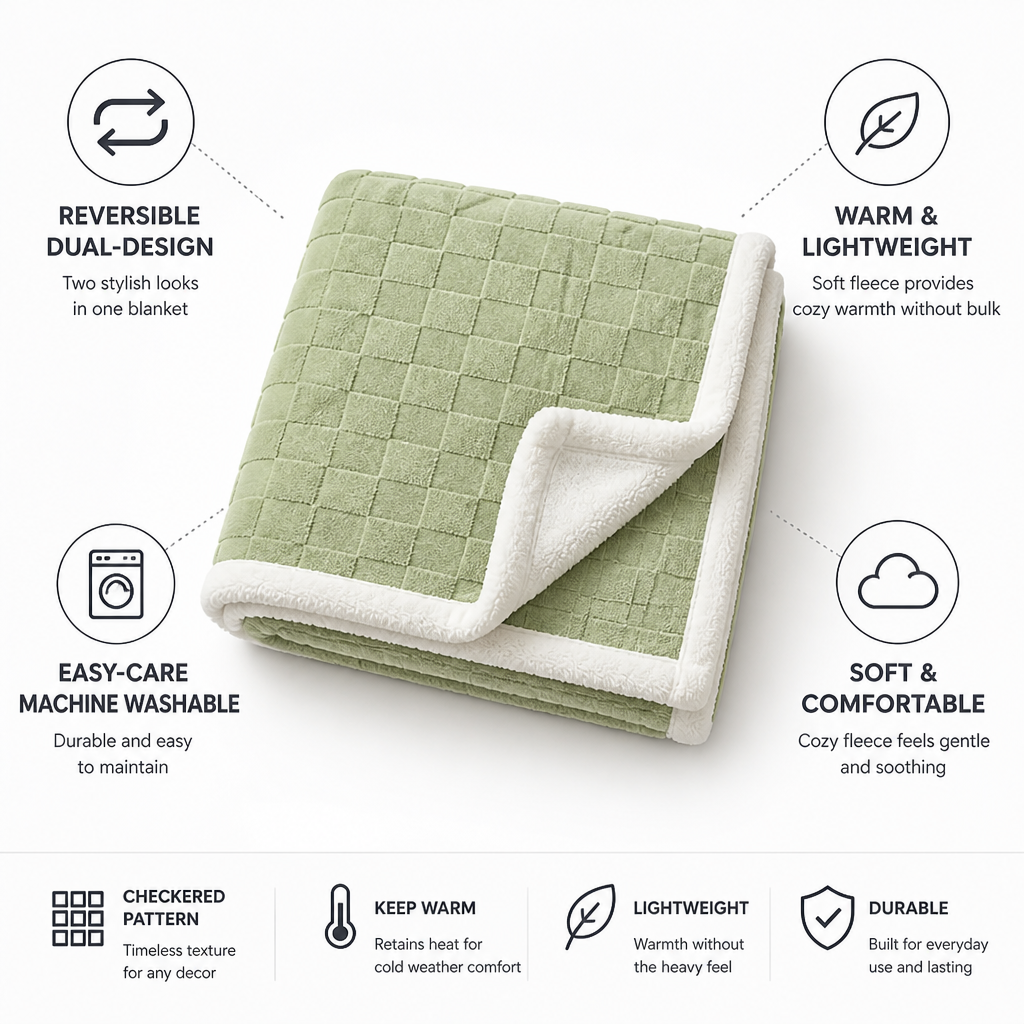 Blanket Reversible Checkered Soft Fleece Machine Washable