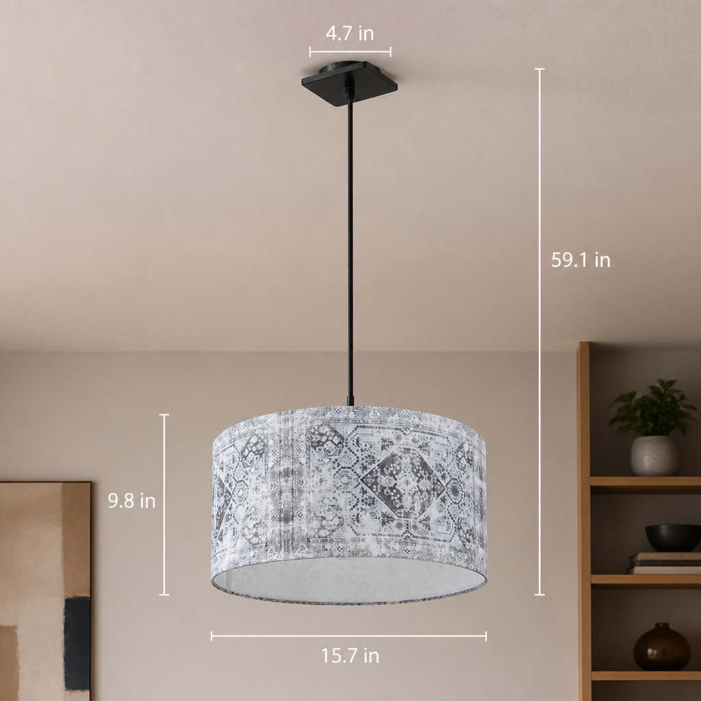 Blue-Grey Fabric Height-Adjustable Pendant Light