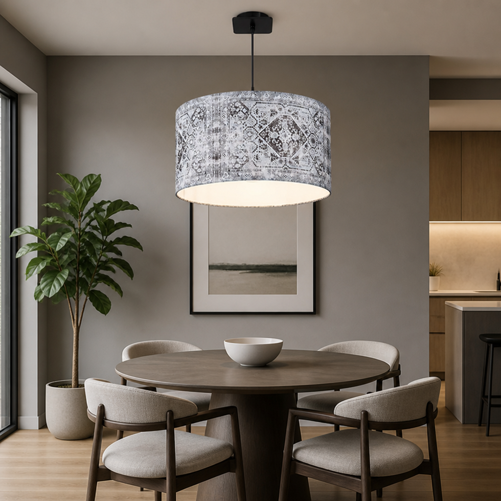 Blue-Grey Fabric Height-Adjustable Pendant Light