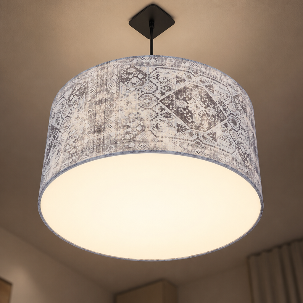 Blue-Grey Fabric Height-Adjustable Pendant Light