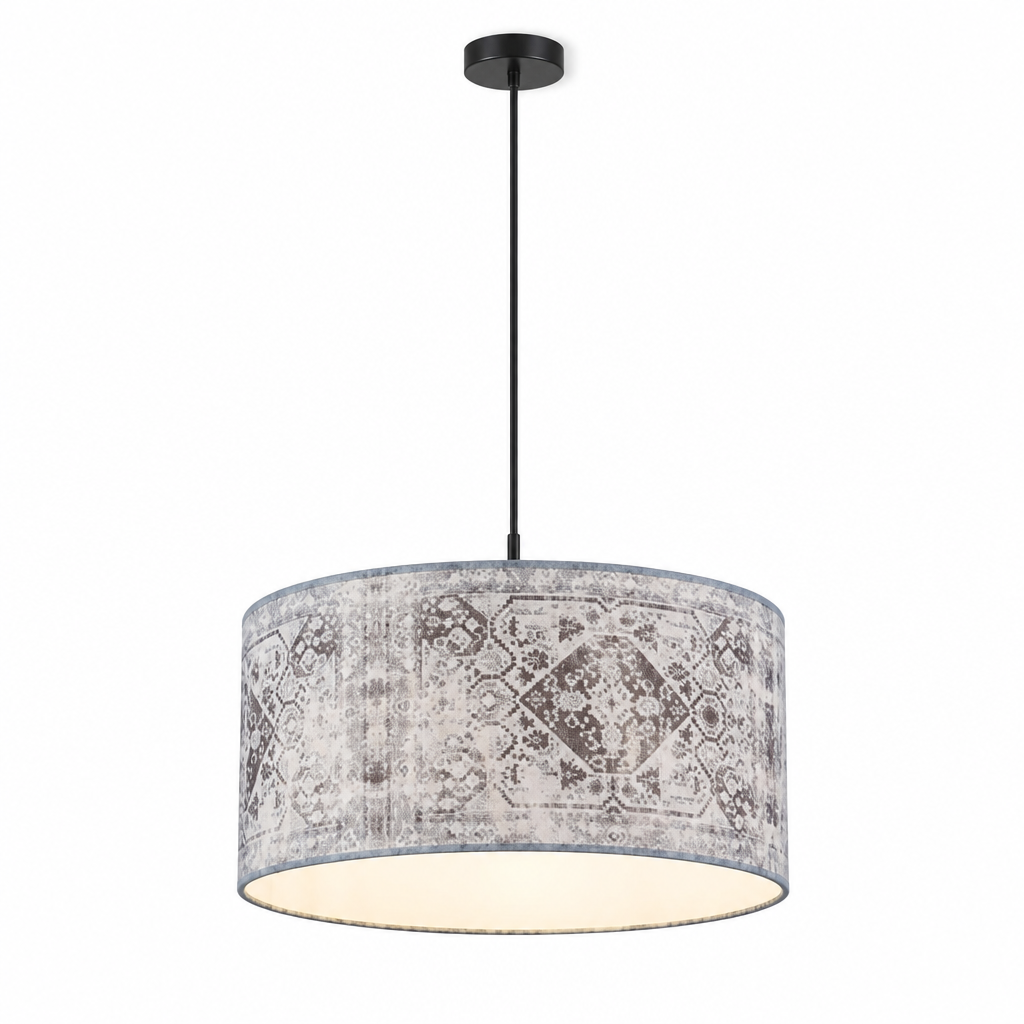 Blue-Grey Fabric Height-Adjustable Pendant Light