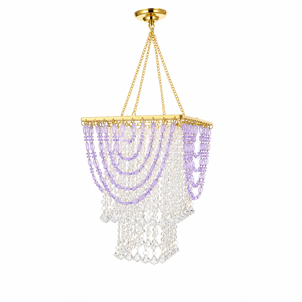 Boho Amethyst Beaded Tassel Pendant Light