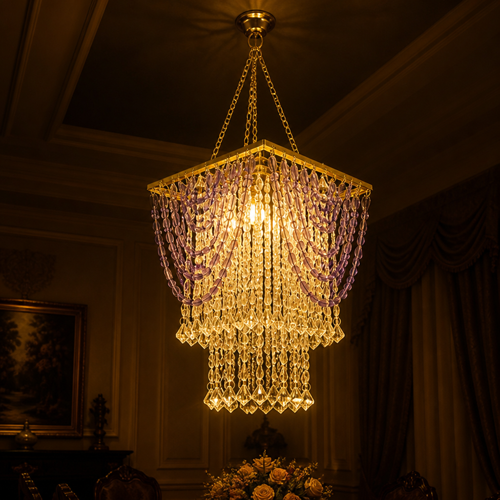 Boho Amethyst Beaded Tassel Pendant Light
