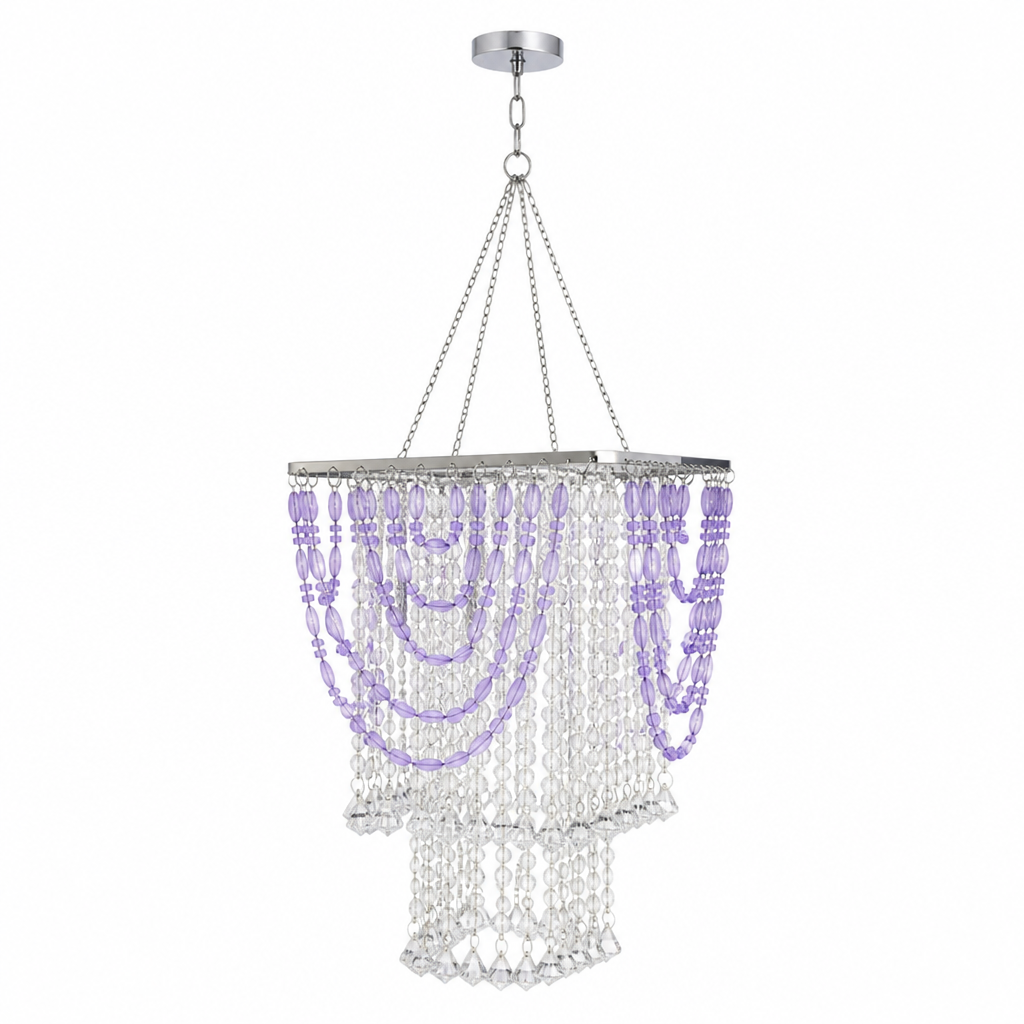 Boho Amethyst Beaded Tassel Pendant Light
