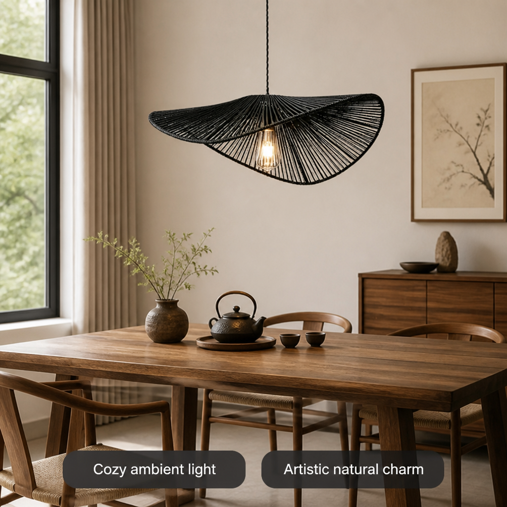 Boho Black Rattan Handwoven Pendant Light