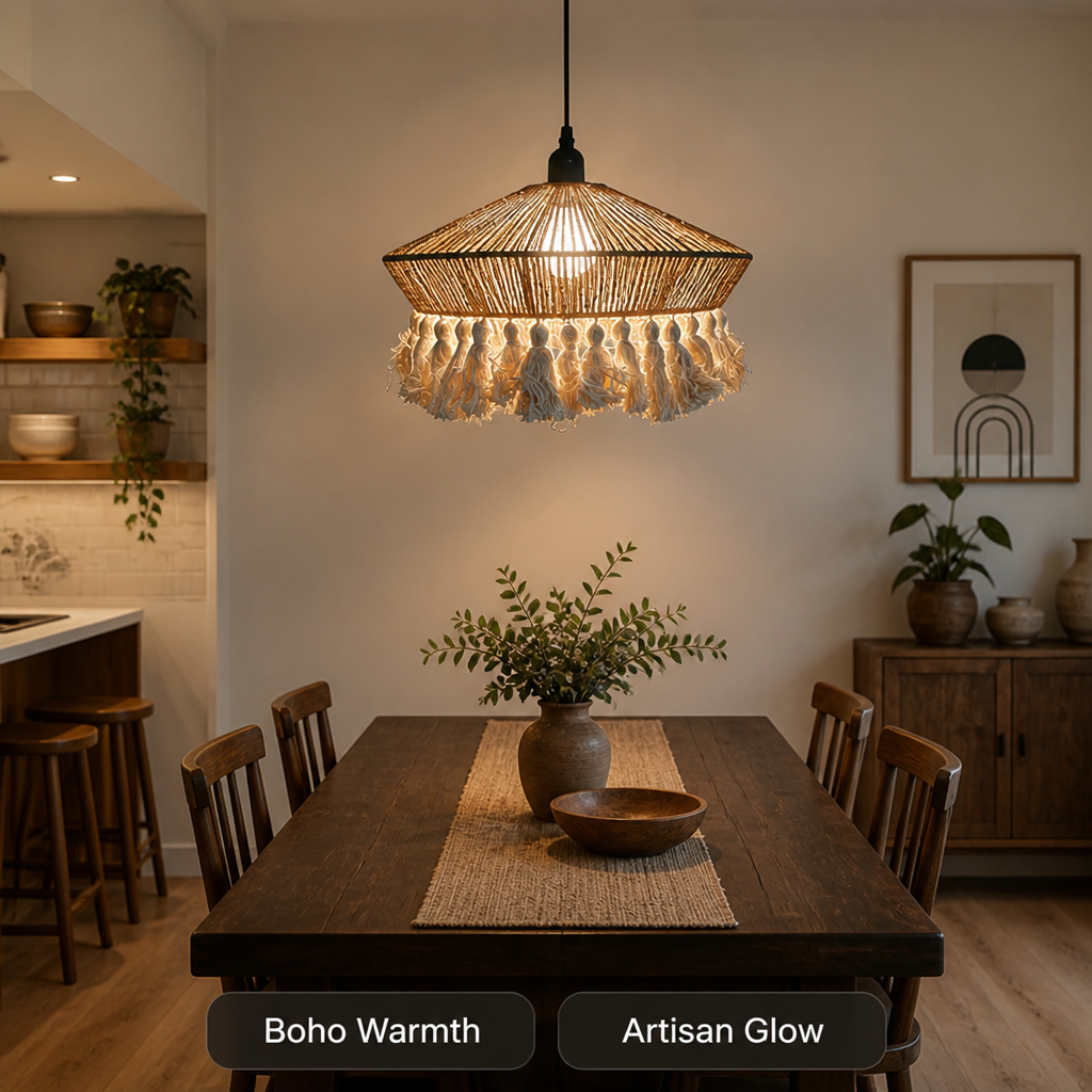 Boho Cotton Rope Tassel Pendant Light