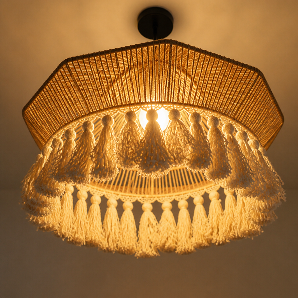 Boho Cotton Rope Tassel Pendant Light